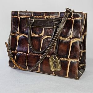 Dooney & Bourke 11.5x9x5" Bag Barlow Croc Embossed Florentine Vacchetta Leather